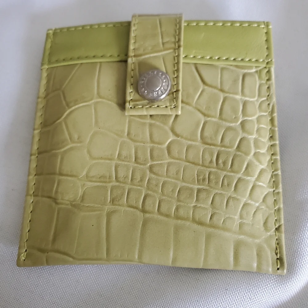 Express Lime Green Leather Mini Pocket Round Makeup Mirror And Square Case